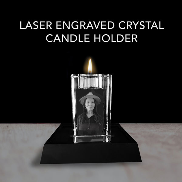 Single Candle Holder 3D Crystal on Black Base - Woman With Hat