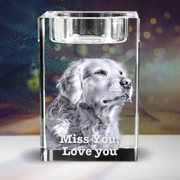 Single Candle Holder 3D Crystal - Dog - Miss You, Love You