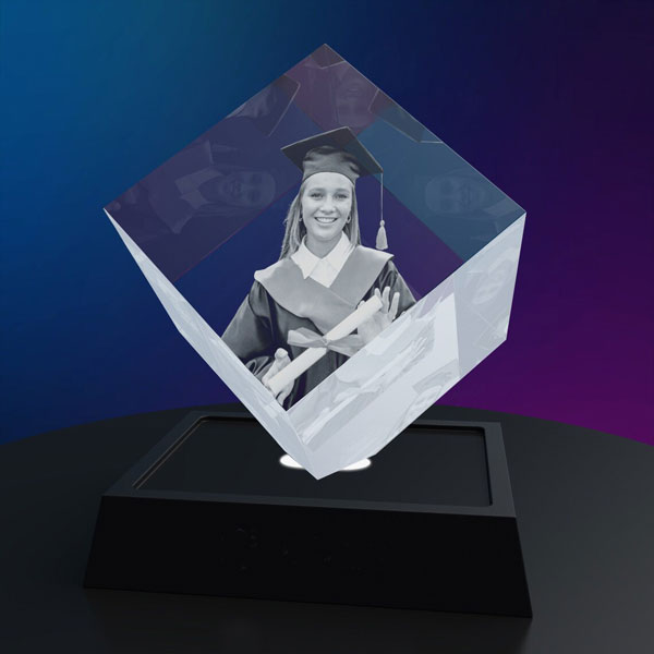 Diamond 3D Crystal on Lit Black Base - Graduation