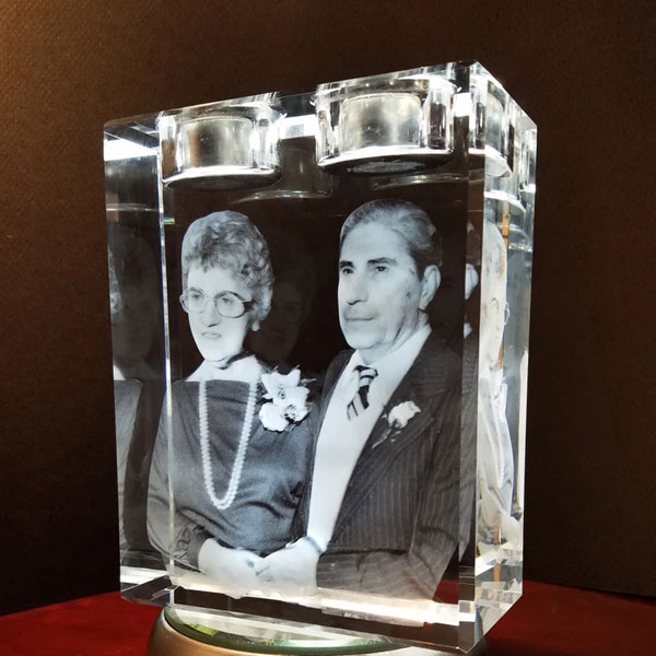 Double Candle 3D Crystal - Older Couple from angle