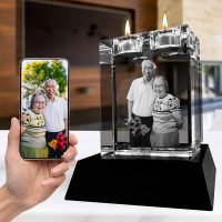 Double Candle 3D Crystal on Black LED Base – Older Asian Couple From Photo