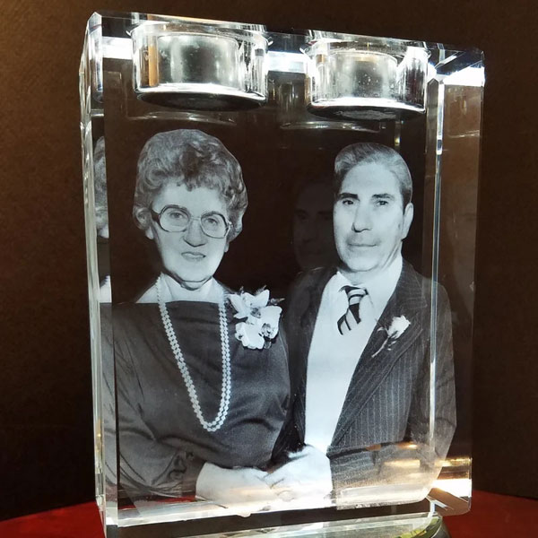 Double Candle 3D Crystal - Older Couple from front