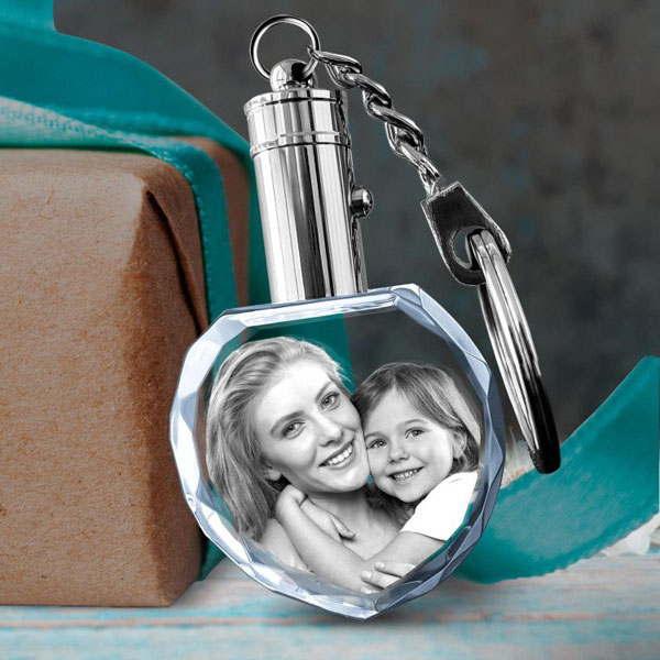 Keychain Heart 2D or 3D Crystal - Mom & Daughter