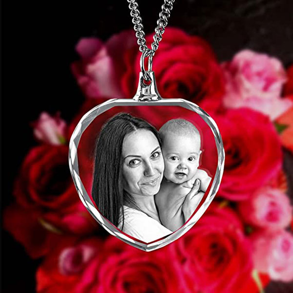 Necklace Heart 2D or 3D Crystal - Mom & Baby