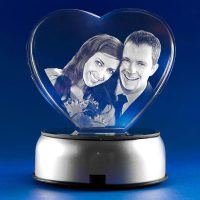 Heart 3D Crystal on Silver Rotating LED Base - Couple