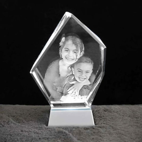 Iceberg 3D Crystal on Silver Square Base - Sister & Brother