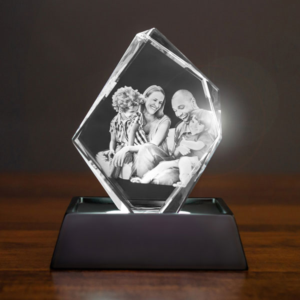 Iceberg 3D Crystal on Lit Black Base - Family of Four