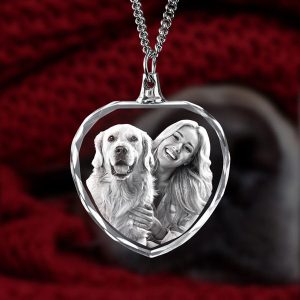 Necklace Heart 2D or 3D Crystal - Dog with Girl
