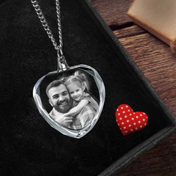 Necklace Heart 2D or 3D Crystal - Dad & Daughter