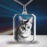 Necklace Rectangle 2D or 3D Crystal - Cat