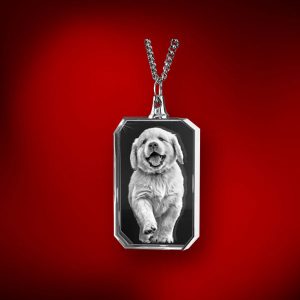 Necklace Rectangle 2D or 3D Crystal - Dog