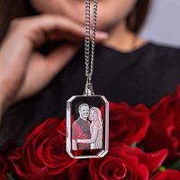 Necklace Rectangle 2D or 3D Crystal - Couple