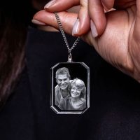 Necklace Rectangle 2D or 3D Crystal - Hand Holding Necklace of Couple