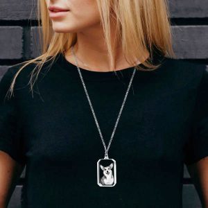 Necklace Rectangle 2D or 3D Crystal - On Woman's Shirt