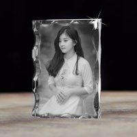 Rectangle Tall Notched 3D Crystal - Beautiful Asian Girl