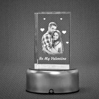 Rectangle Tall 3D Crystal on Silver Rotating Base – Be My Valentine