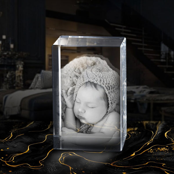 Rectangle Tall 3D Crystal - Sleeping Baby