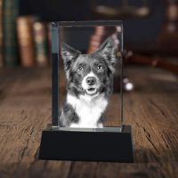 Rectangle Tall 3D Crystal on Black Base - Dog